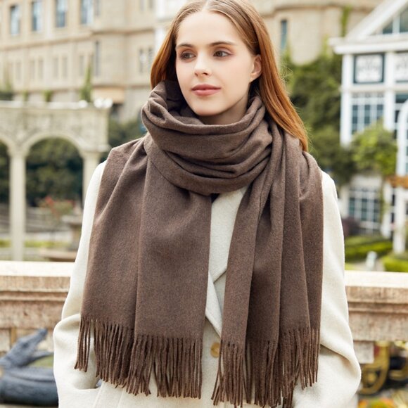 Accessories - Oversized Blanket Scarf Brown Fringe Wrap